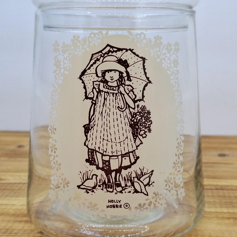 Vintage Holly Hobbie Glass Candy Tea Jar Cansiter Lid‎ American Greetings